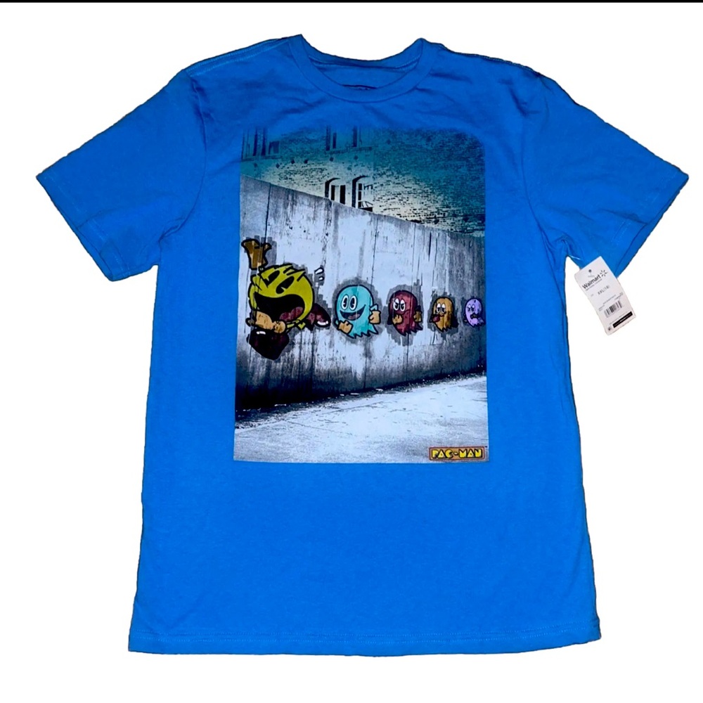 Pac-Man Youth Boys Blue Pacman Video Game Graphic Blue Shirt NWT 2XL(18) NWT